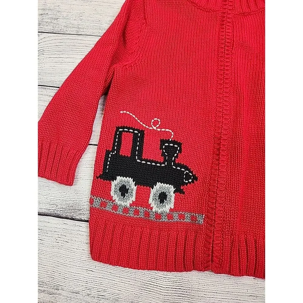 OshKosh B'Gosh Zip Up Sweater Boys Size 24 Months Red Black Train Long Sleeve